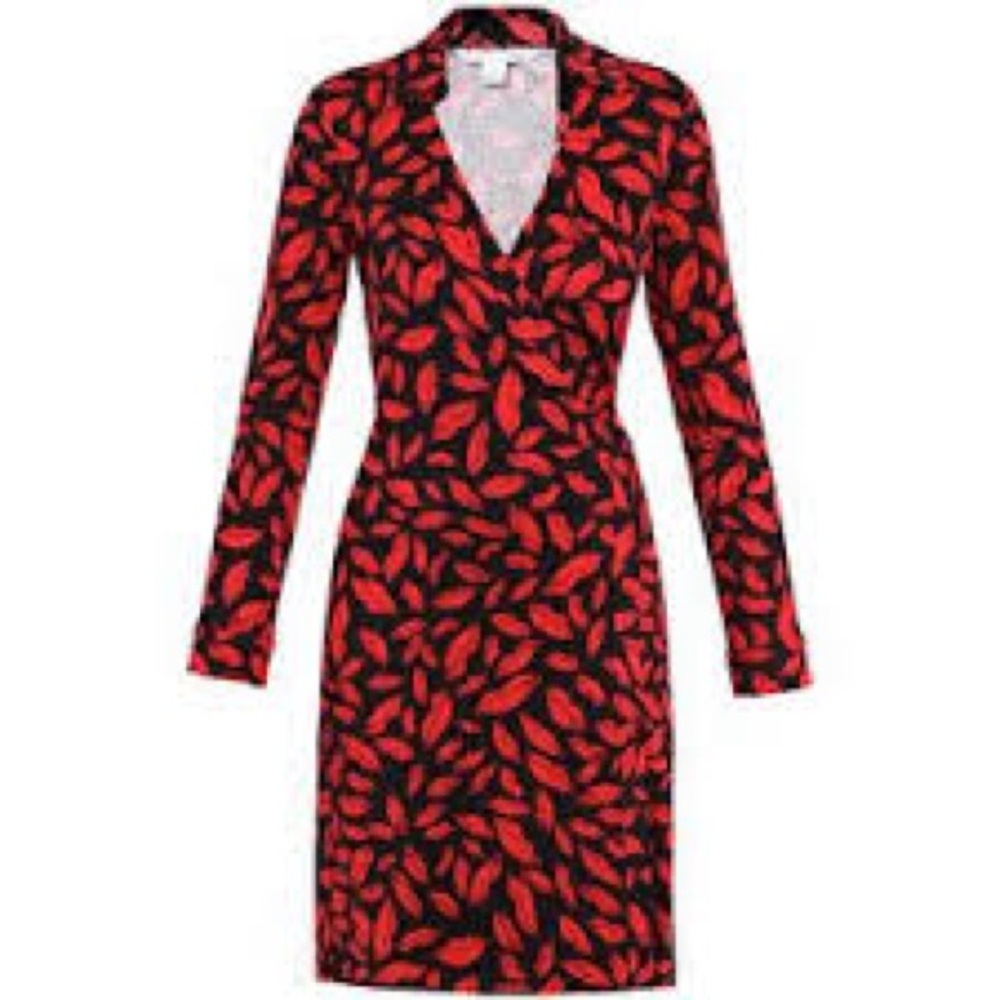 Diane von Furstenberg DVF Jeanne Two Silk Jersey Wrap Dress Red Lips ON BLACK - Picture 1 of 2